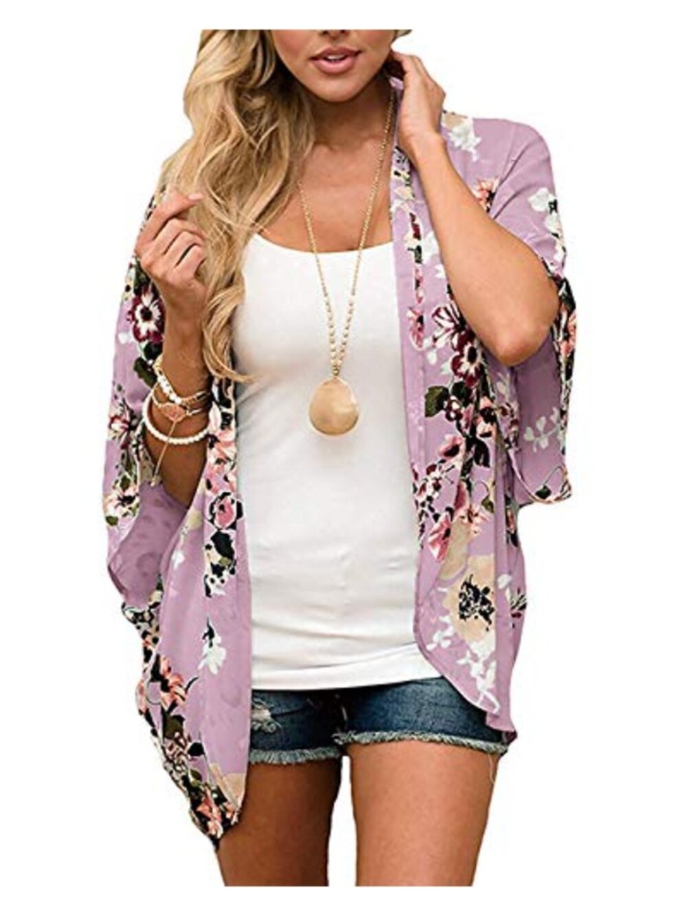 Women's Boho Floral Print Chiffon Kimono Cardigan Blouse Top Beach Outwear